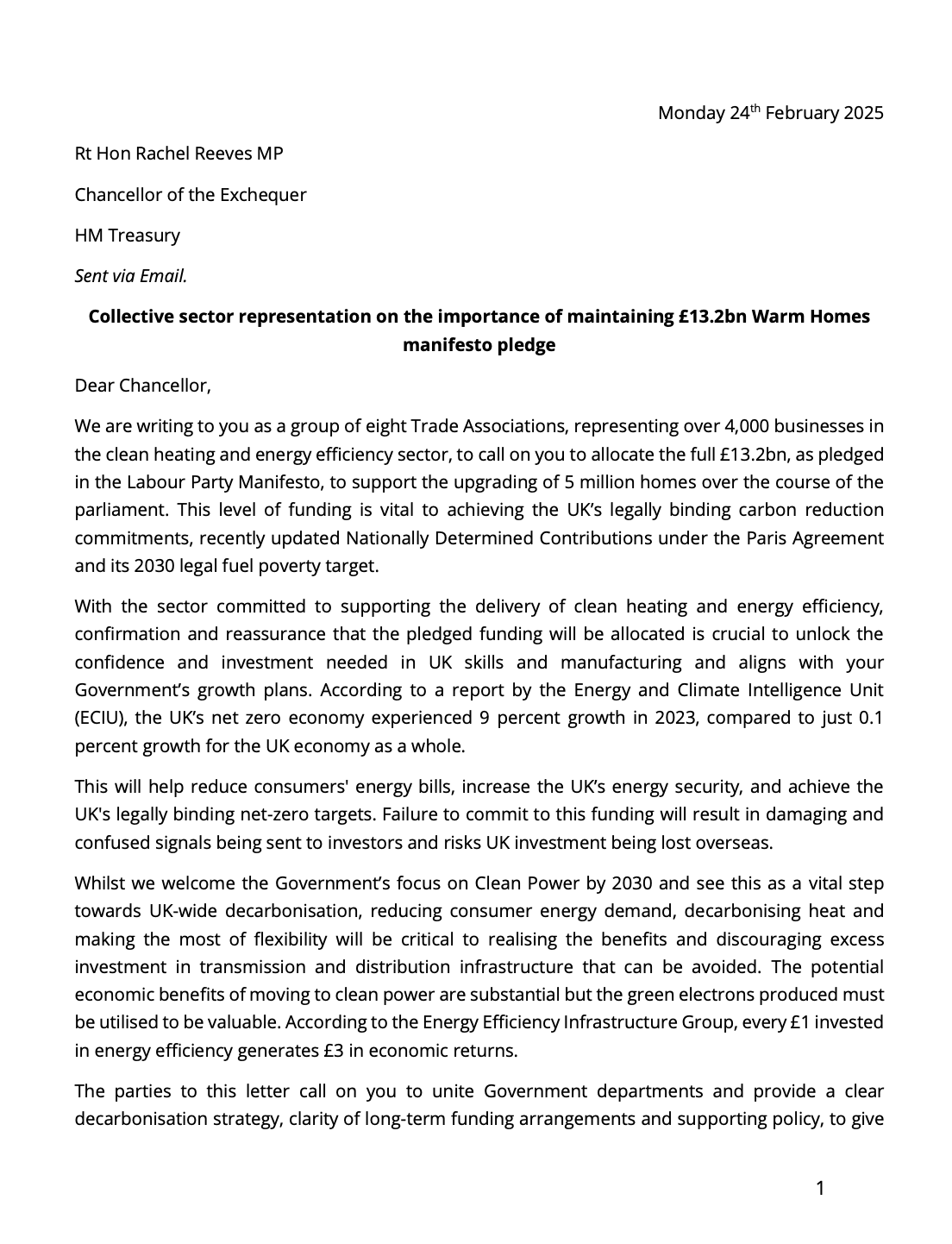 Collective Sector representation on the Importance of maintaining £13.2bn Warm Homes manifesto pledge